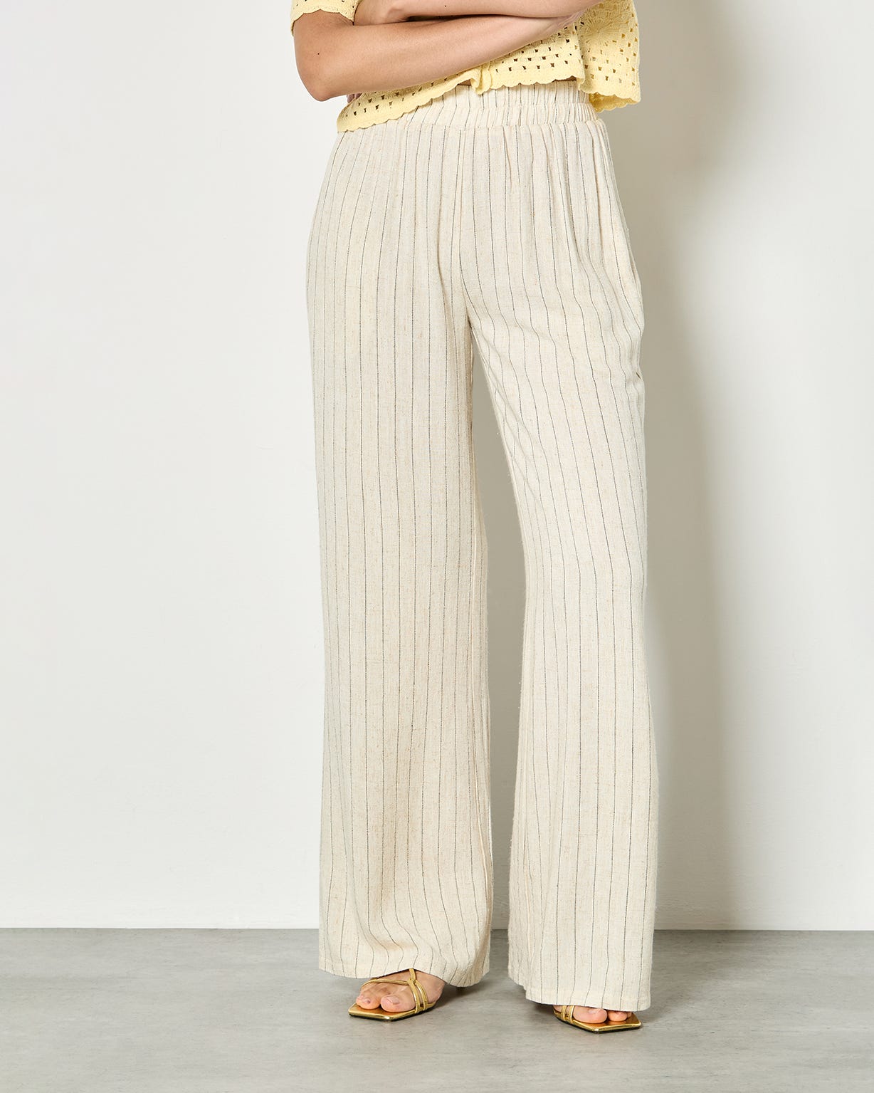 Apricot Pinstripe Linen Trousers