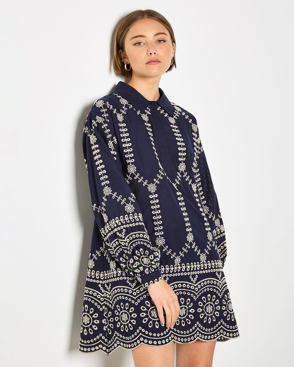 Apricot Broderie Shirt Dress