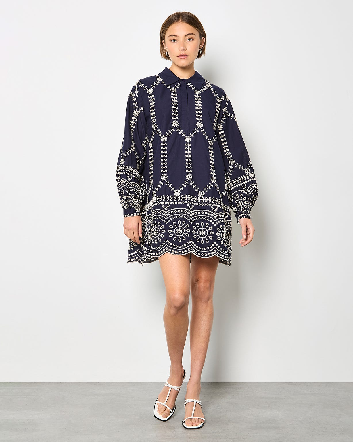 Apricot Broderie Shirt Dress