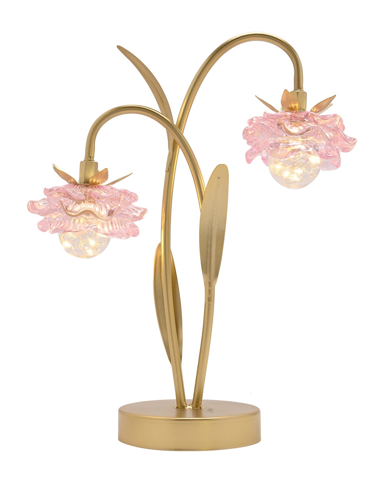 Hestia 2 Stem LED Lamp With Pink Glass Flower 