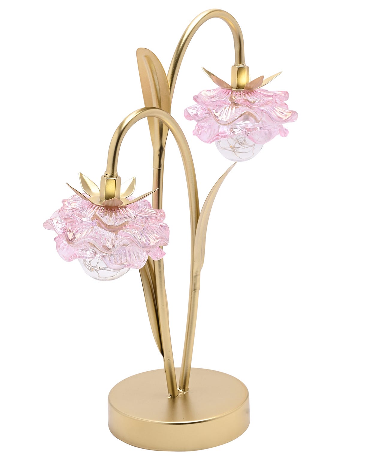 Hestia 2 Stem LED Lamp With Pink Glass Flower 