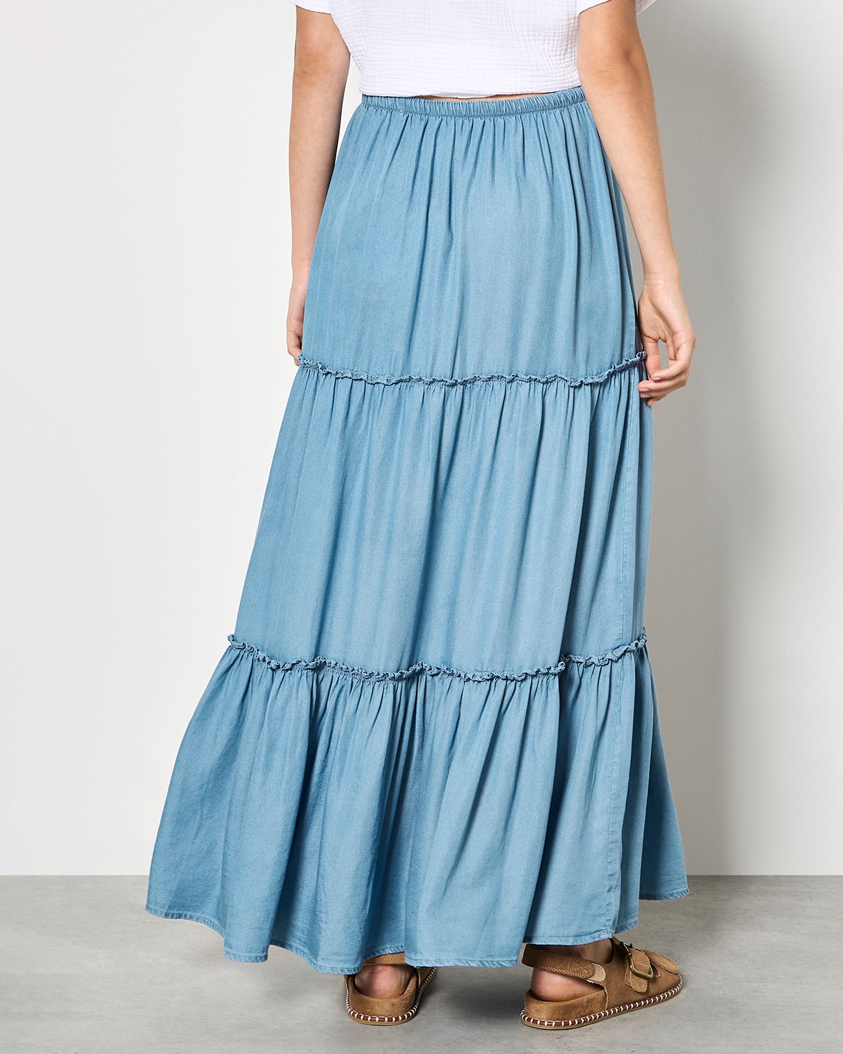 Apricot Tiered Denim Skirt