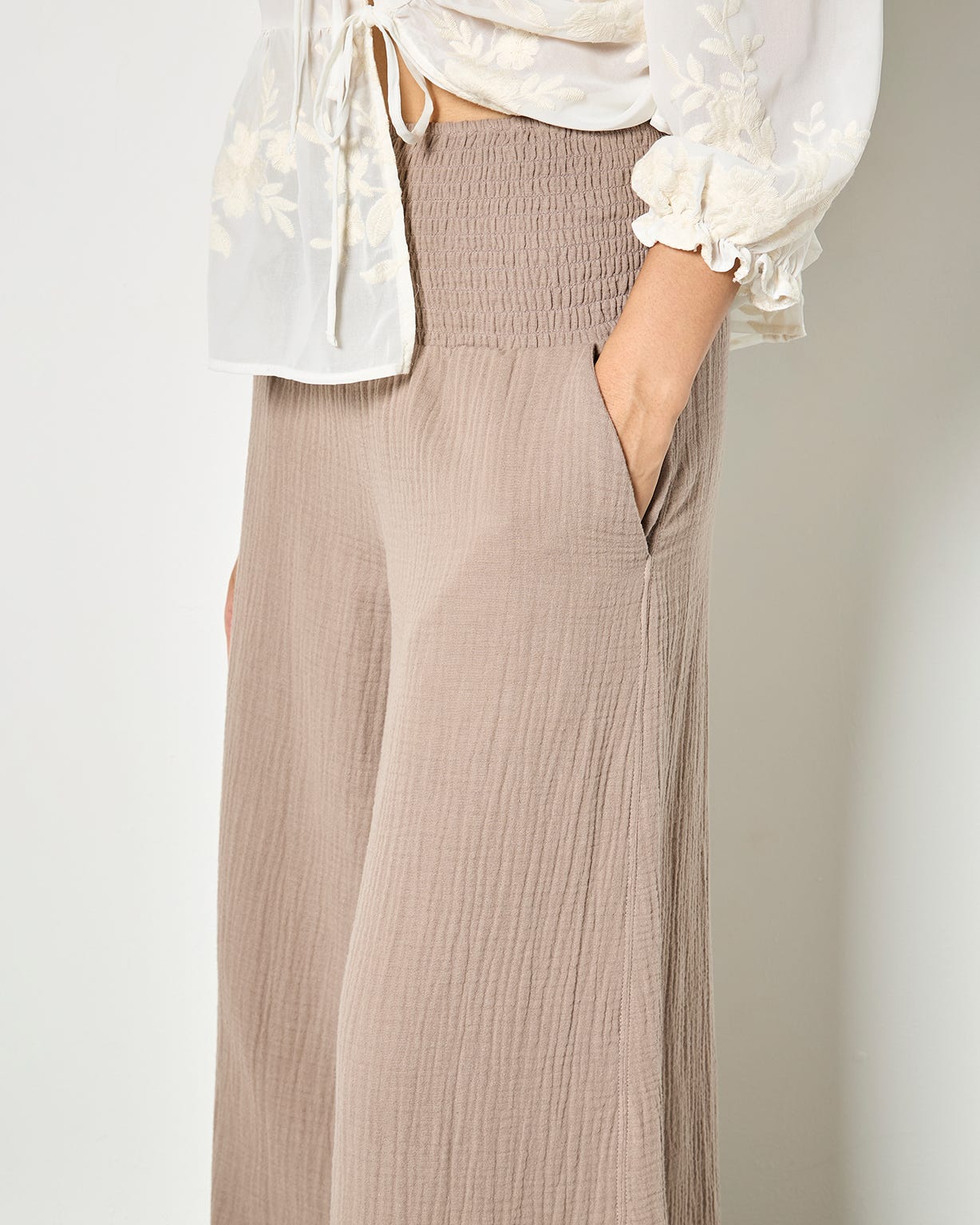 Apricot Cotton Wide Leg Trousers