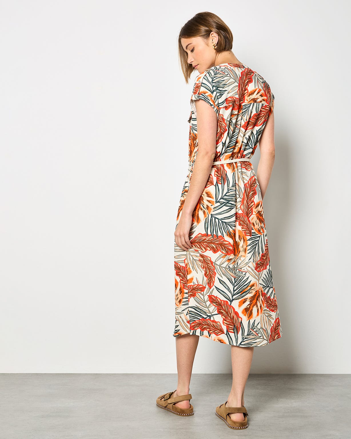 Apricot Tropical Shirt Dress