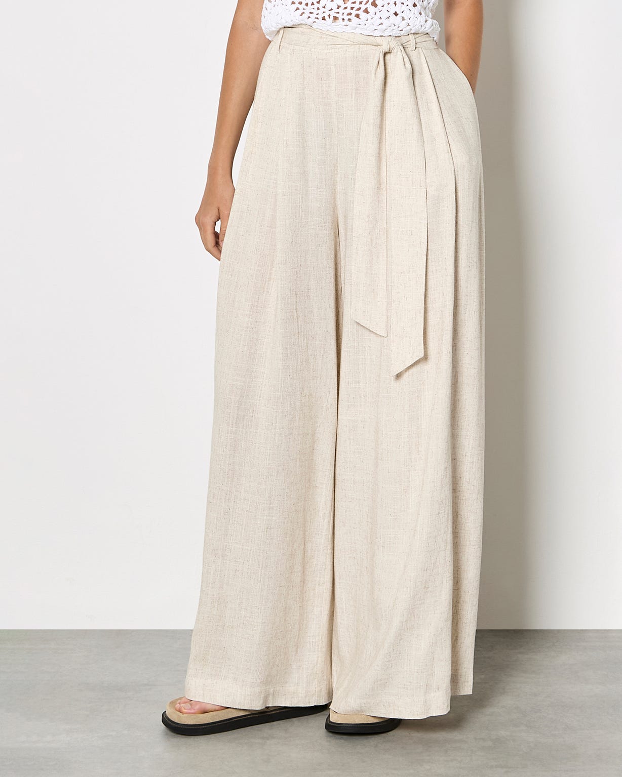 Apricot Wide Leg Linen Trousers
