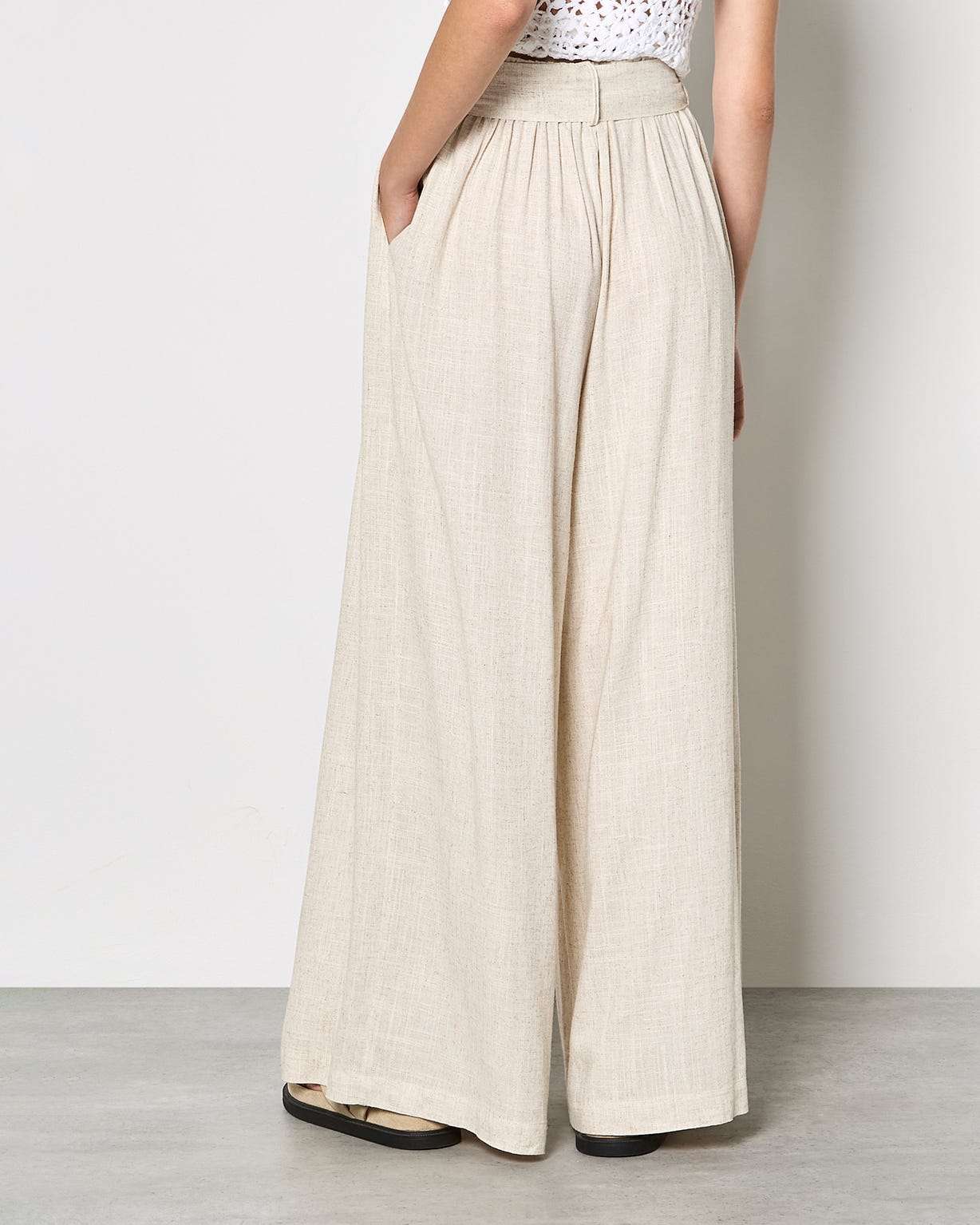 Apricot Wide Leg Linen Trousers