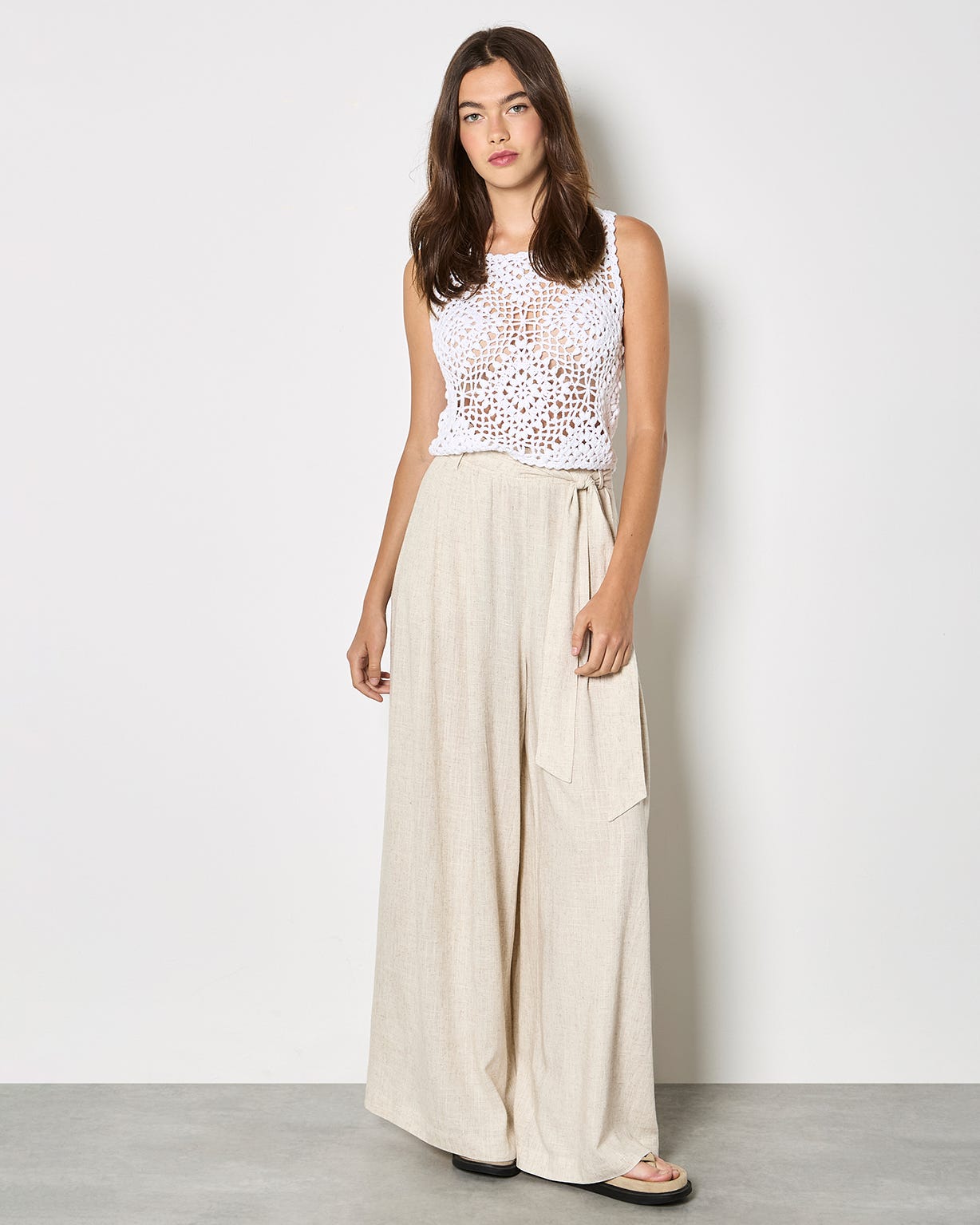 Apricot Wide Leg Linen Trousers