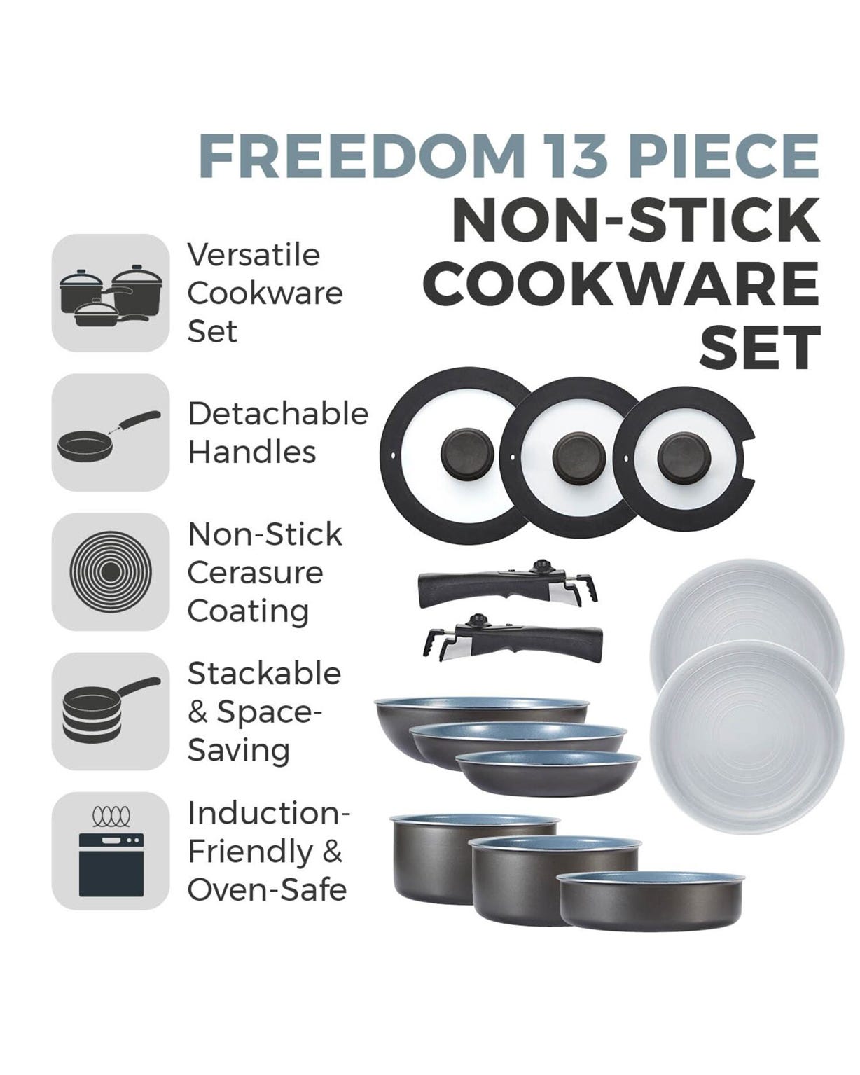 Freedom 13 Piece Cookware Pan Set Graphite