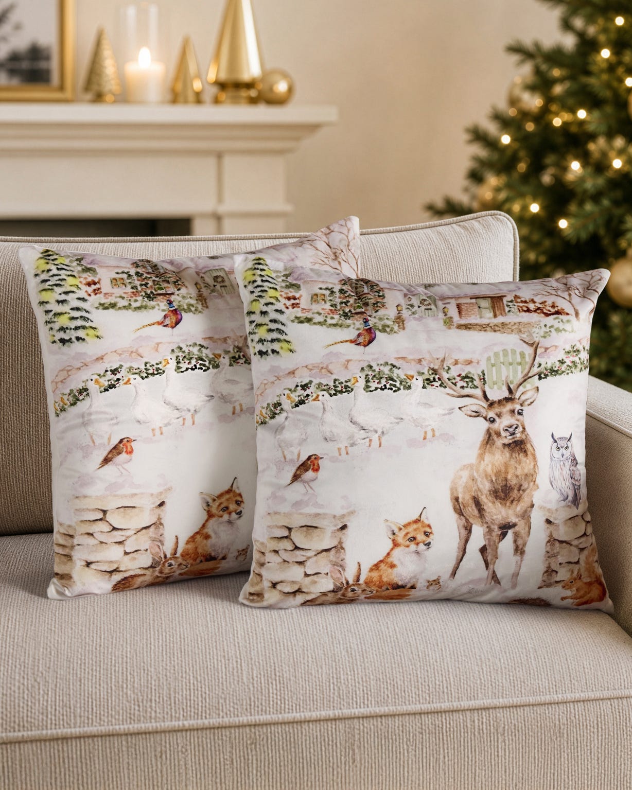 Pack of 2 Snowy Animal Cushion Covers 