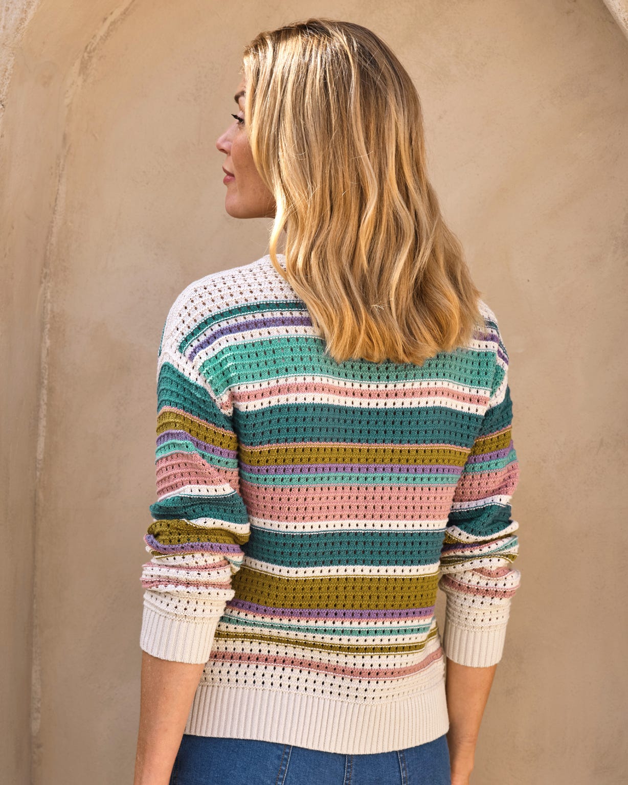 WoolOvers Crochet Multi Stripe Sweater