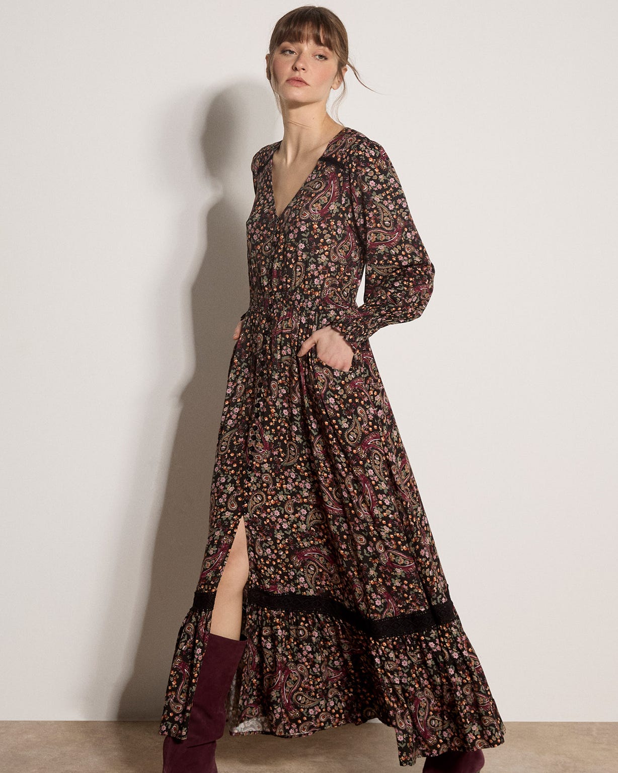 Apricot Paisley Maxi Dress 