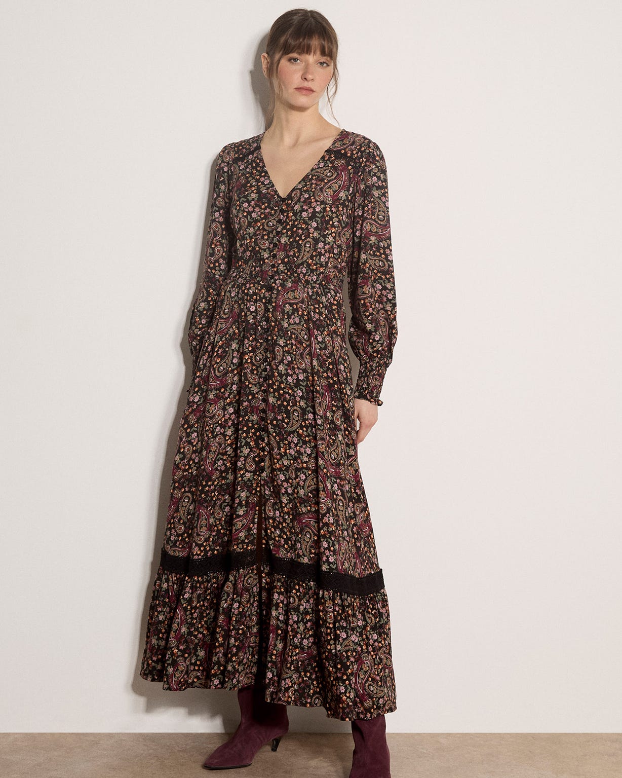 Apricot Paisley Maxi Dress 
