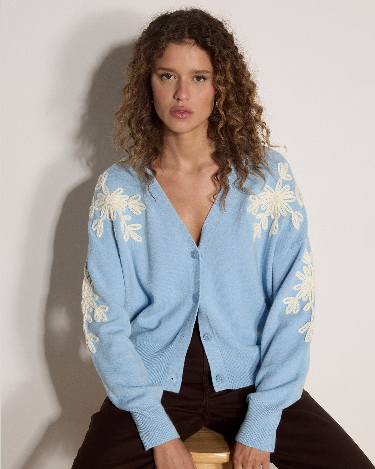 Apricot Embroidered Cardigan