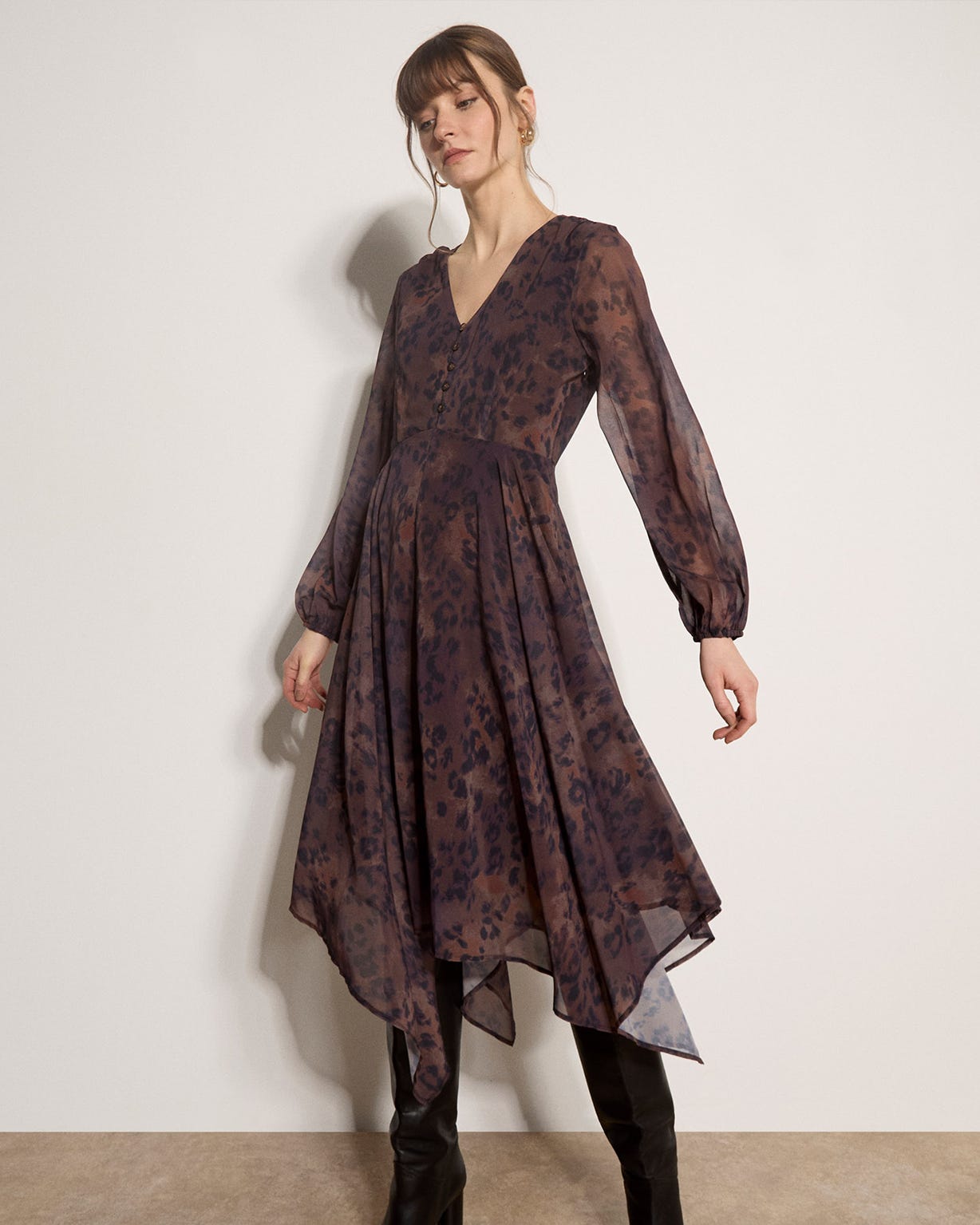Apricot Leopard Print Dress 