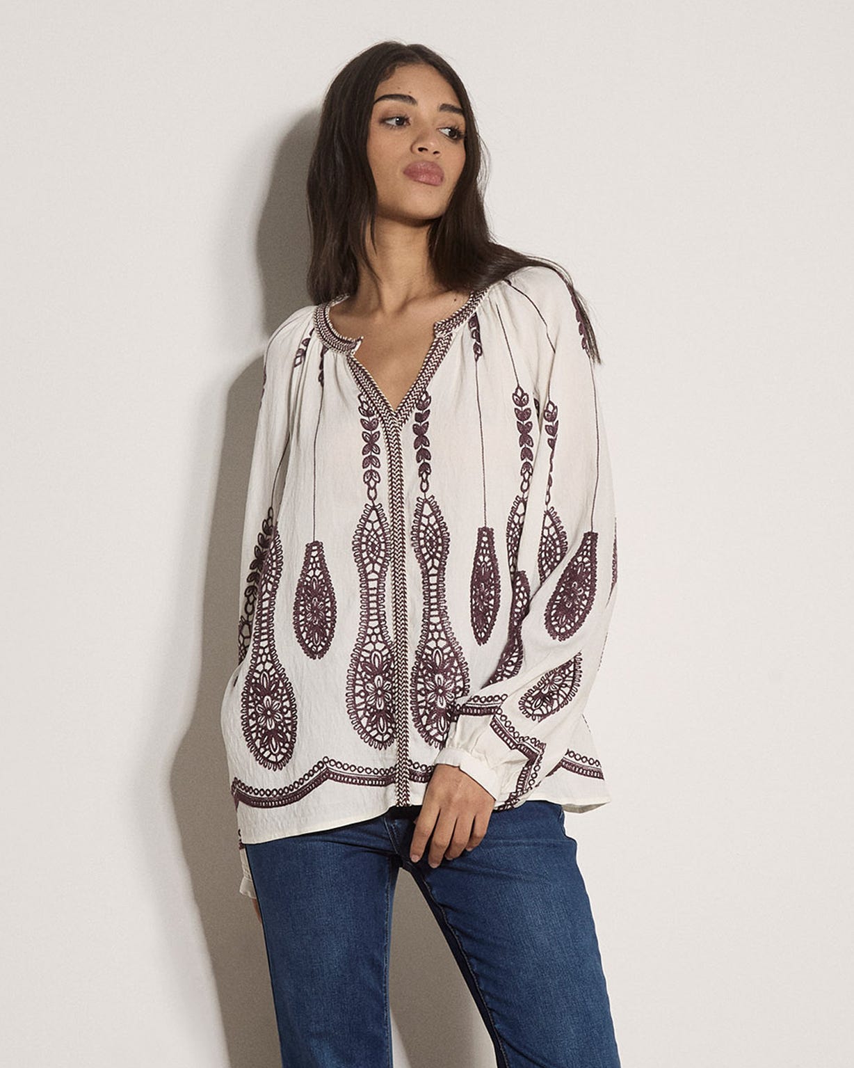 Apricot Embroidered Blouse 