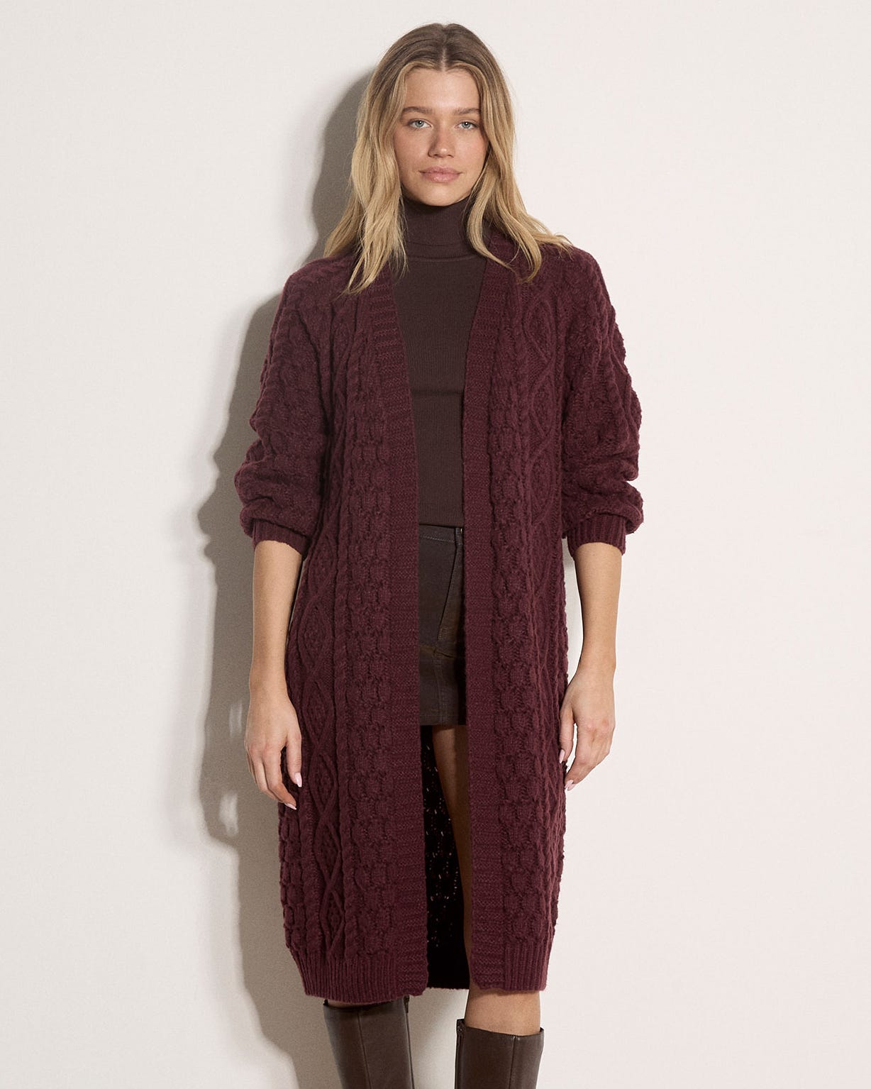 Apricot Midi Cable Cardigan 