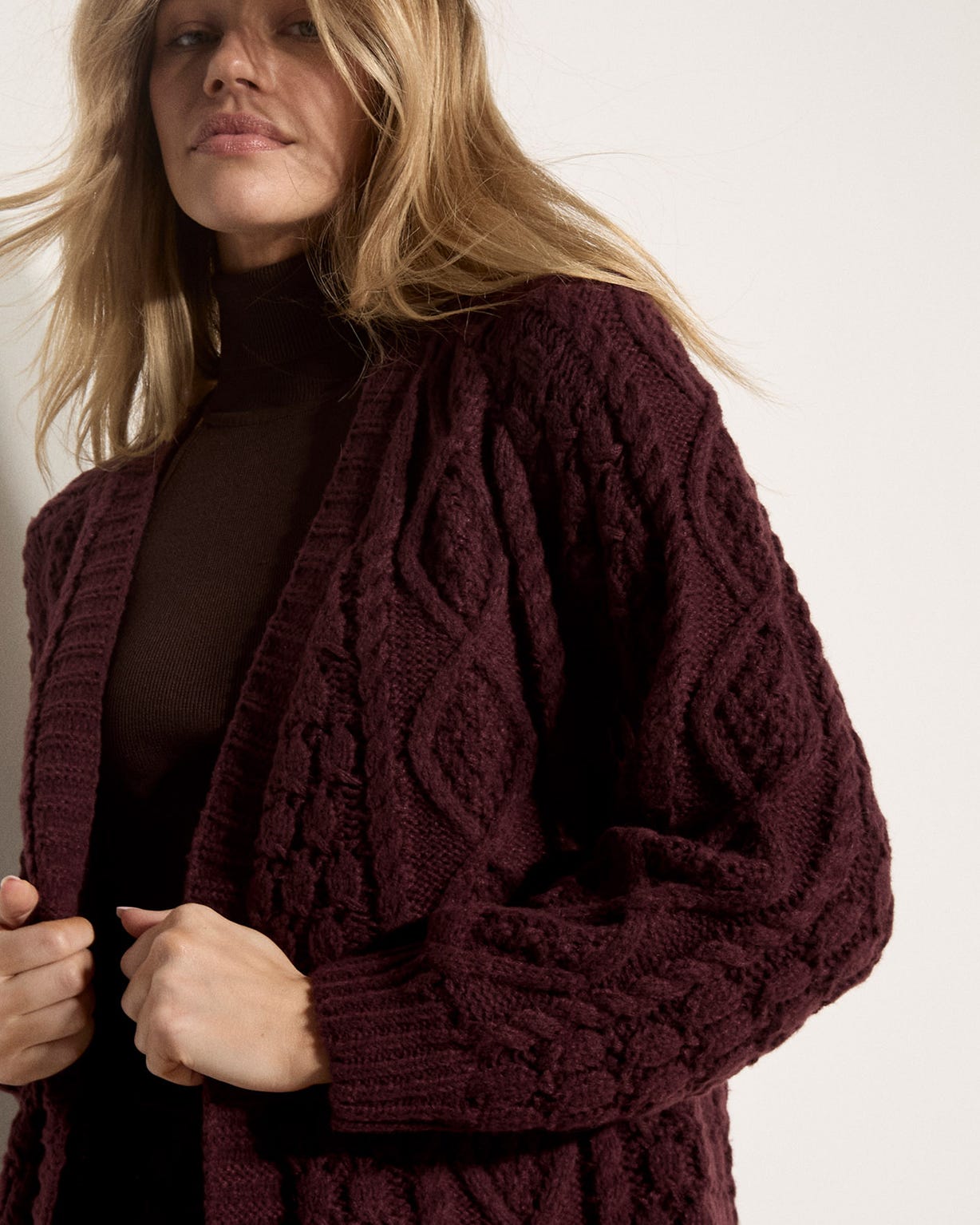 Apricot Midi Cable Cardigan 