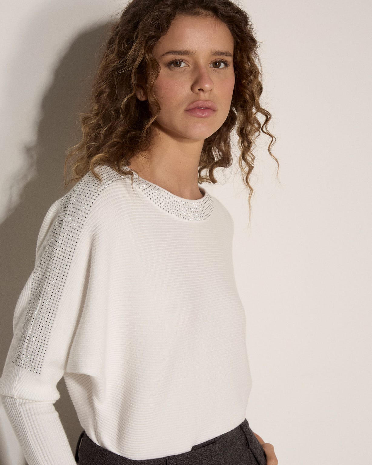 Apricot Diamante Ribbed Jumper 