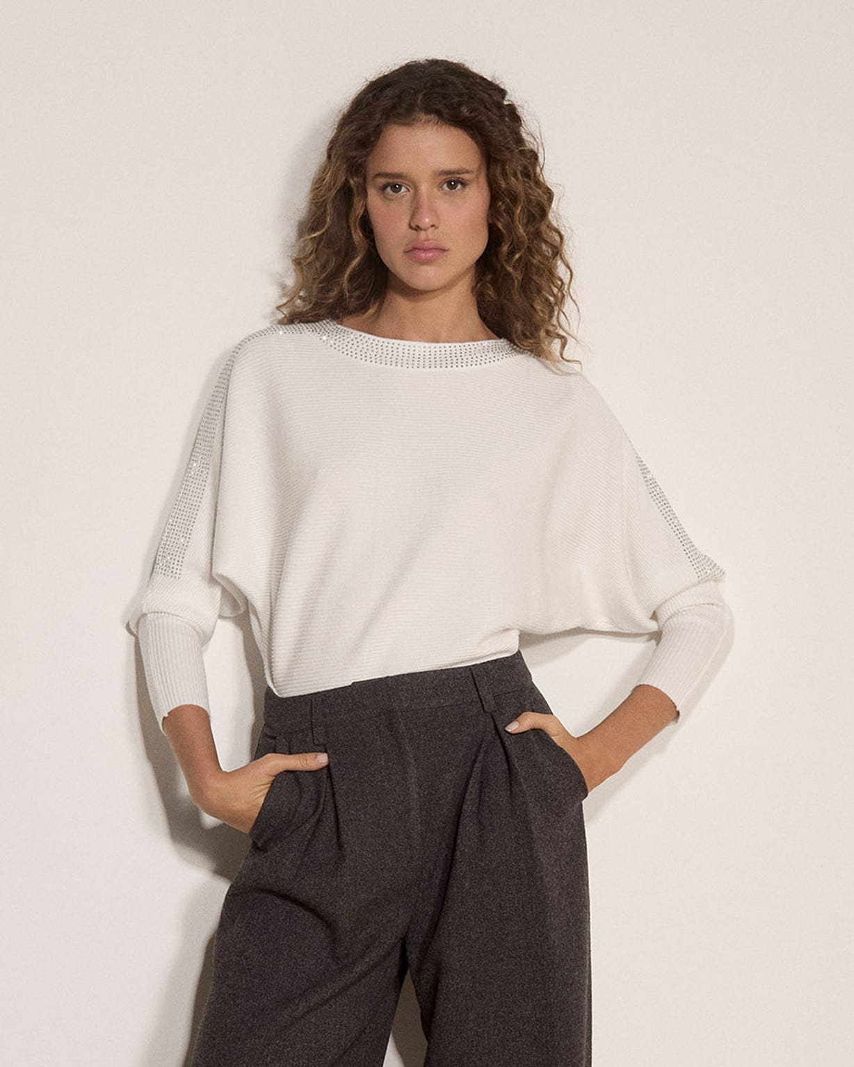 Apricot Diamante Ribbed Jumper 