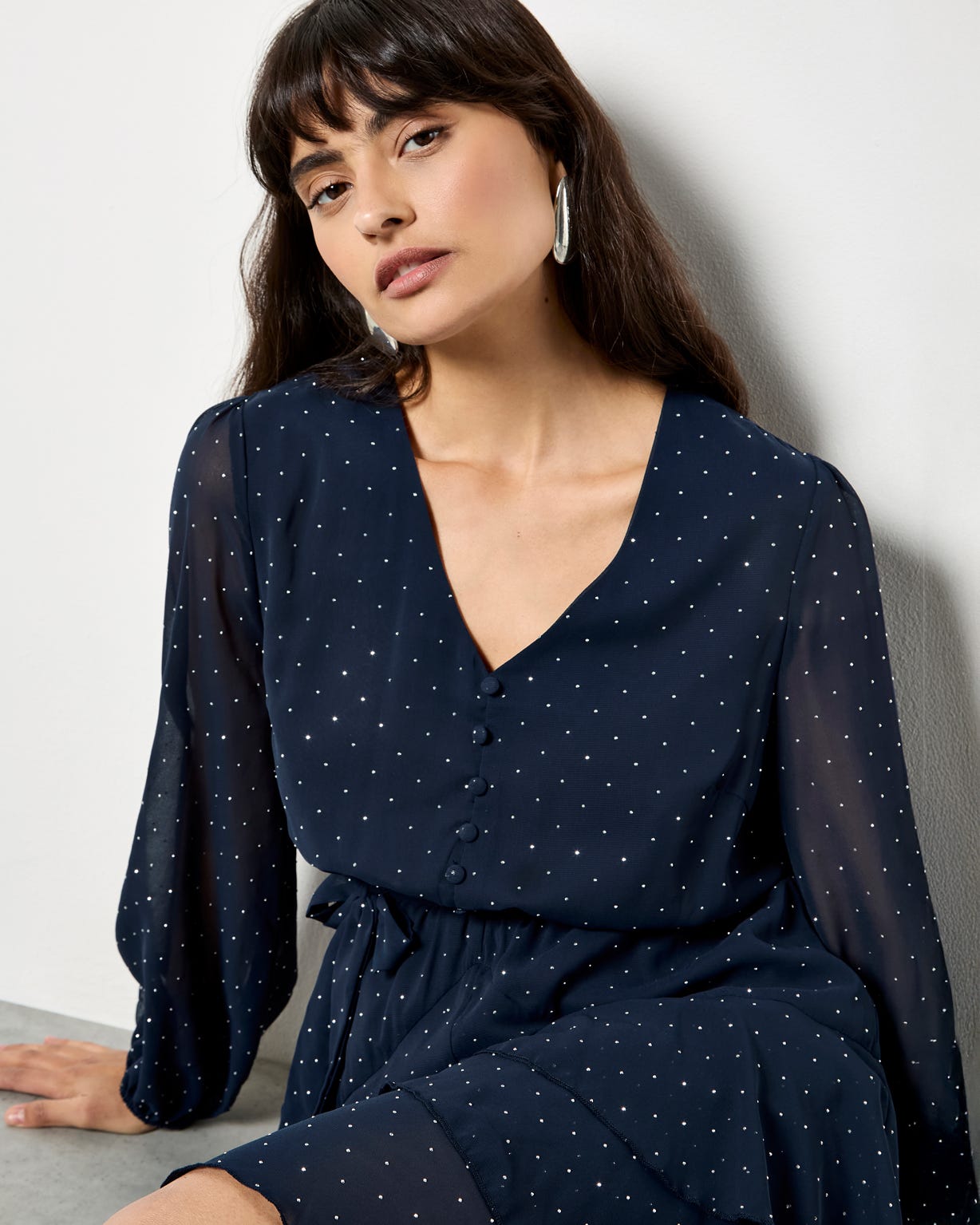 Apricot Diamante Detail Dress 