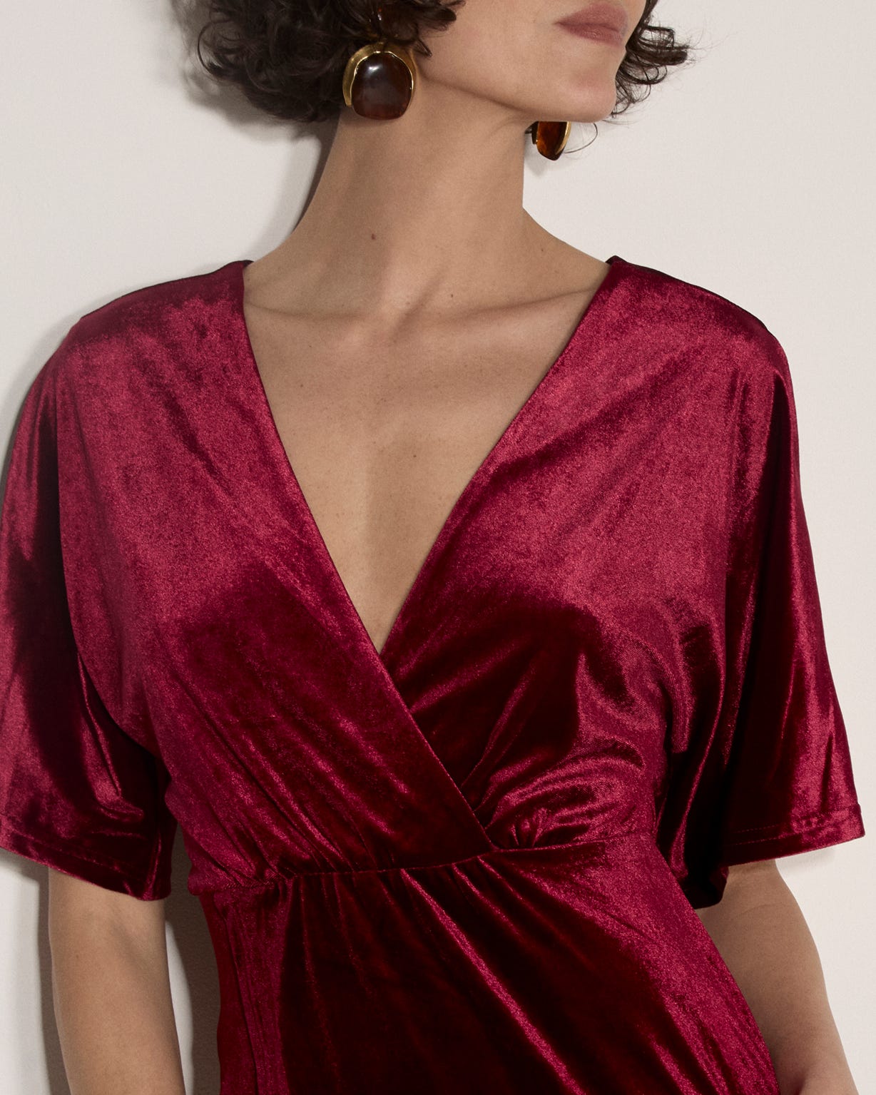Apricot Velvet Wrap Dress 