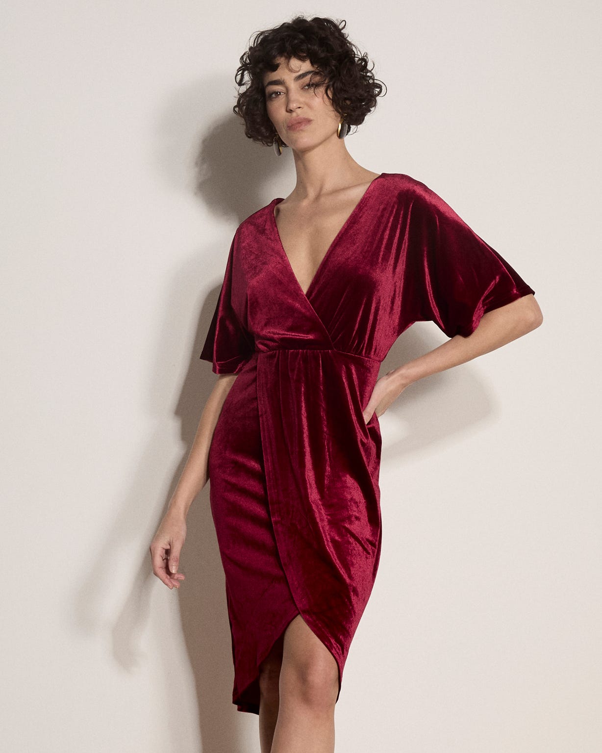 Apricot Velvet Wrap Dress 