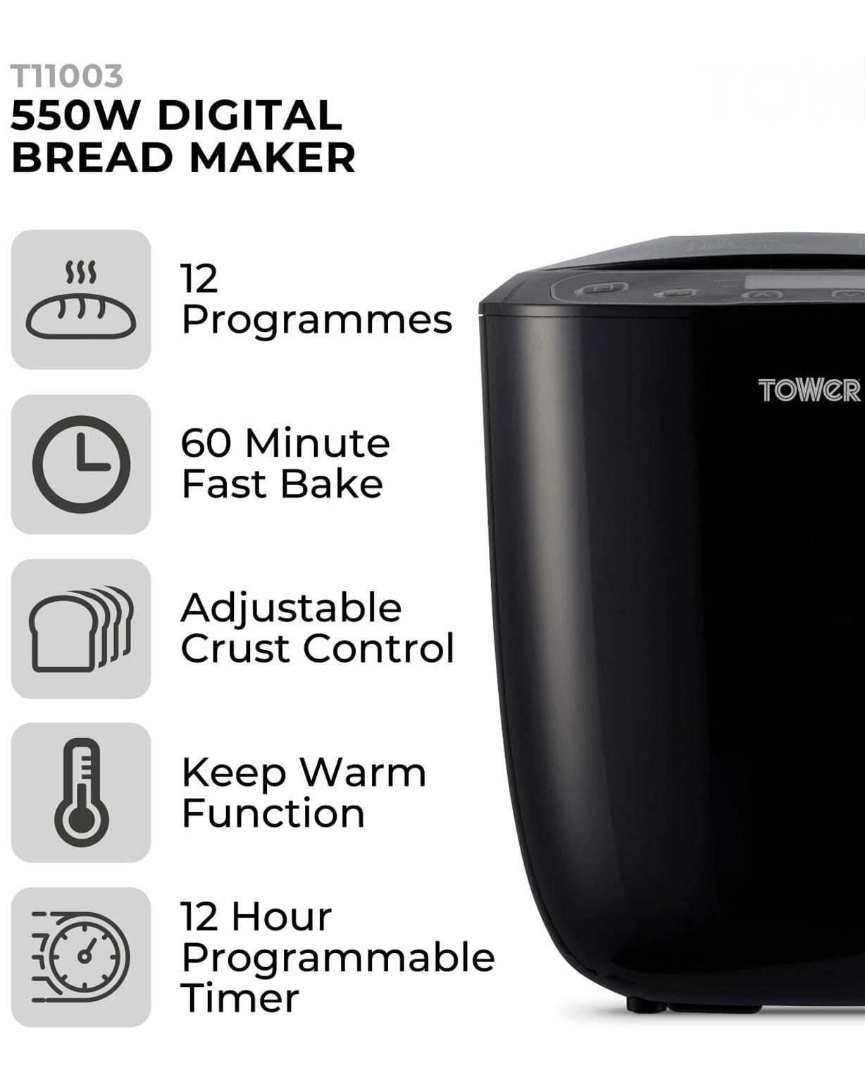 Tower 2lb Digital Bread Maker 550W 