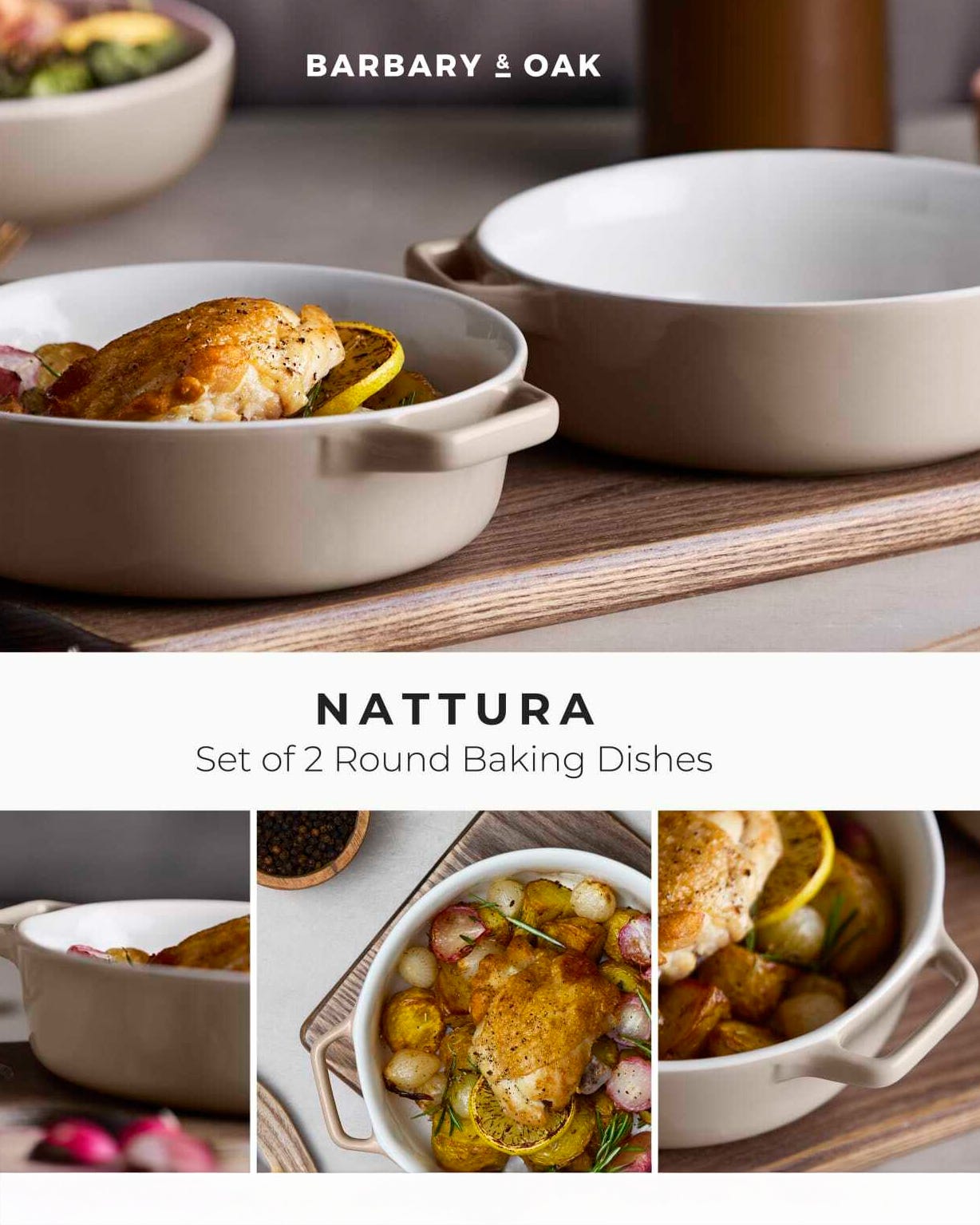 Barbary & Oak Nattura Pk 2 Round Baking Dishes 