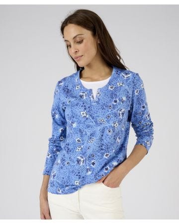 Skin Soft Printed Mock 2-in-1 Top