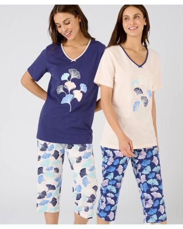 Pack of 2 Short Sleeve Cotton Crop Pyjamas