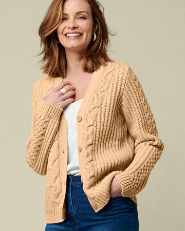 Beige Cable Knit Cardigan