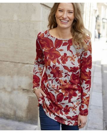 Floral Print Long Sleeved Brushed Tunic