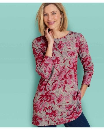 Floral Print Long Sleeved Brushed Tunic