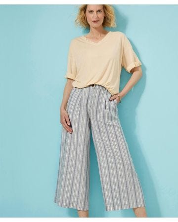 Striped Linen Mix 7/8 Trousers