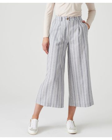 Striped Linen Mix 7/8 Trousers