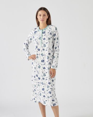 Long Sleeved Floral Printed Thermolactyl Nightdress