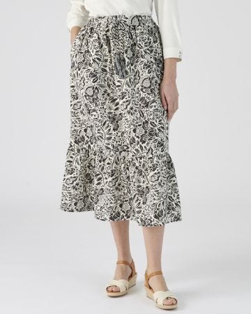 Printed Tiered Linen Rich Skirt