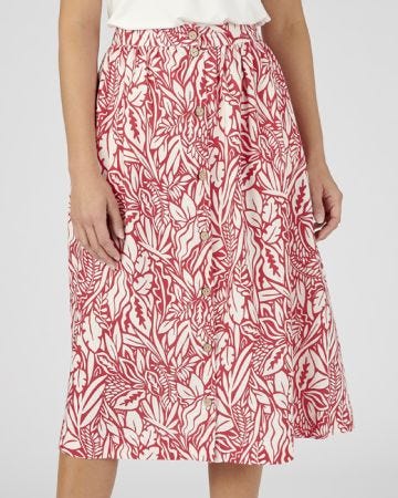 Linen Rich Print Skirt