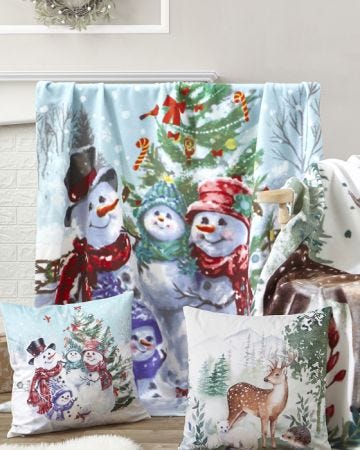 Pack of 2 festive snowmen fleece throws