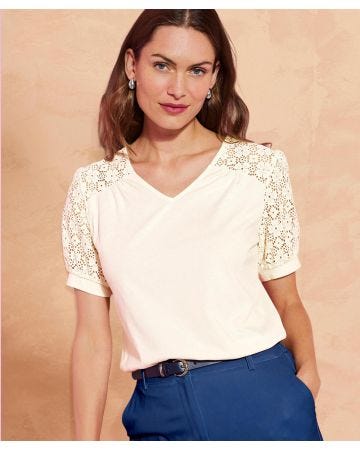 Crochet-Look Detailed T-shirt
