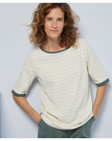 Skin Soft Pure Cotton Short Sleeved Stripe T-shirt