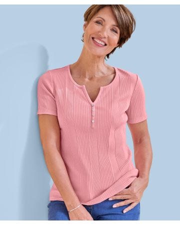 Ribbed Notch Neck T-shirt 