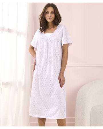 Short Sleeved Dot Print Nightdress