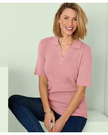 Skin Soft Rib Knit Polo Jumper
