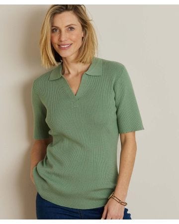 Skin Soft Rib Knit Polo Jumper