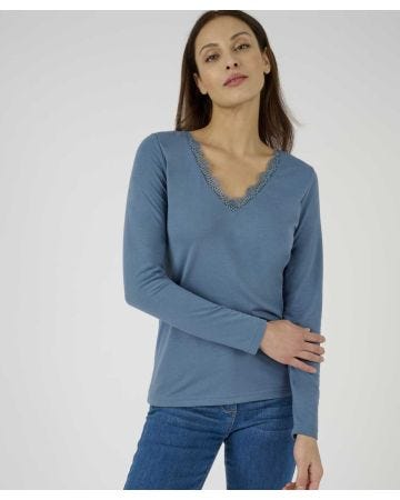 Long Sleeve Lace Trim T-shirt