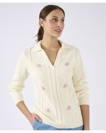 Embroidered Open Neck Jumper