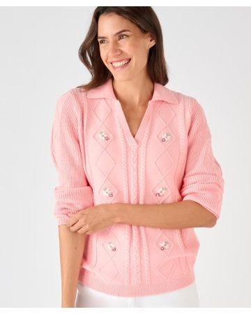 Embroidered Open Neck Jumper 