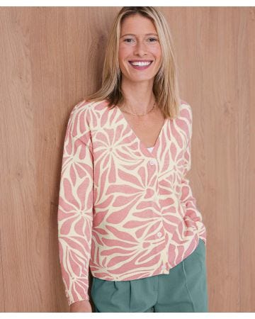 Thermal Floral Print V-Neck Cardigan