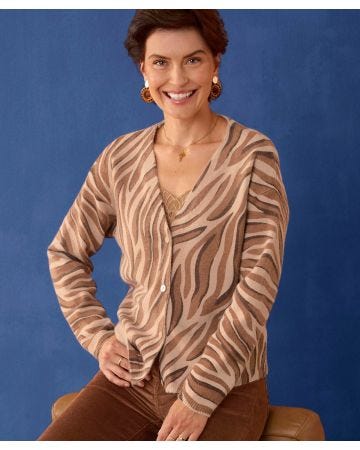 Printed Thermolactyl Print V-Neck Cardigan 